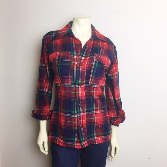 True vintage 70s flannel plaid boyfriend shirt - Picture 8 of 10